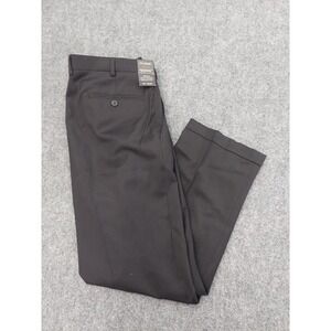 Jos A Bank Wool Pants Mens 38x30 Black Traveler Washable Cuffed Pleated Business